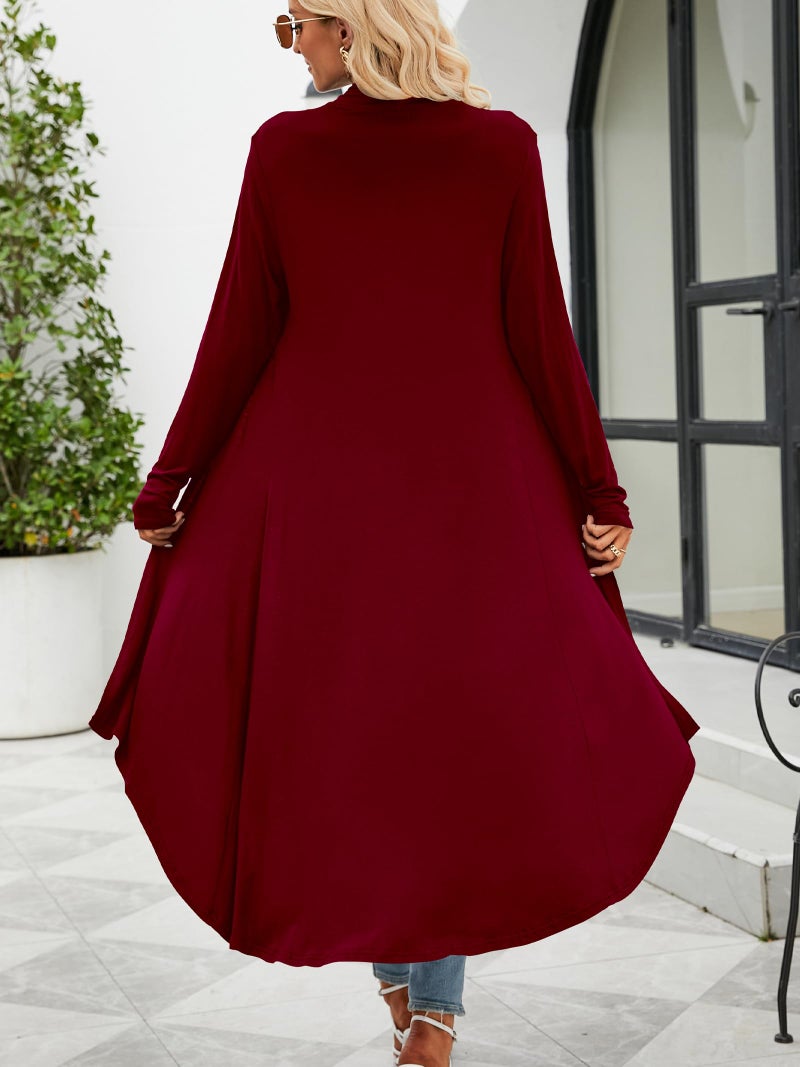 POGTMM Women's Long Open Front Drape Lightweight Duster High Low Hem Maxi Long Sleeve Cardigan (Wine Red, S) - Image 3